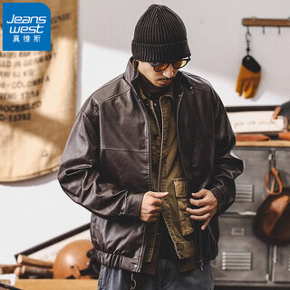 Jeanswest maillard retro motorcycle leather jacket men's spring and autumn trendy brand loose handsome cycling men's casual work jacket brown l suitable for 125-145 jin jin equals 0.5 kg