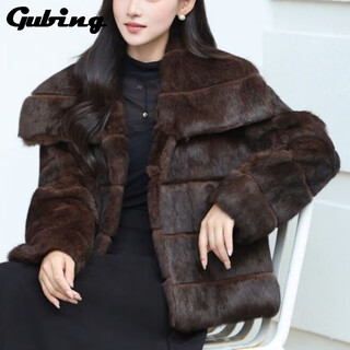 Gu bing imitation rex rabbit fur imitation fur short coat for women navy collar design temperament socialite new winter product simple and trendy brown m recommended weight 90/110 jin jin equals 0.5 kg