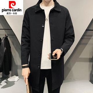 皮尔卡丹（pierre cardin）休闲外套男士2025秋冬季新款翻领单排扣中长款风衣夹克外套男新品 黑色 M