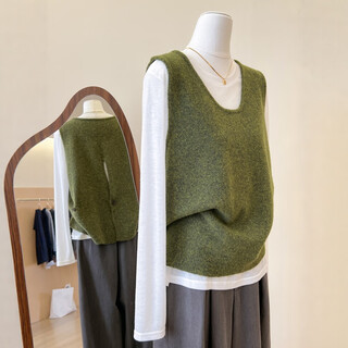 Su yuwei korean retro design vest sweater vest for women autumn layered back slit sleeveless knitted waistcoat top green follow the store - free shipping insurance s (80-95jin jin equals 0.5kg)