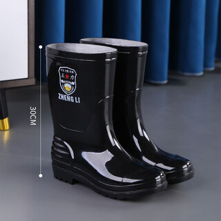 Thickened labor protection men's rain boots high-tube short rain boots waterproof anti-slip thickened velvet cover acid and alkali resistant water shoes kitchen rubber boots zhengli thickened-black low and medium tube no cotton cover 42