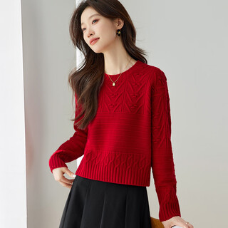 Shexi (srcr) 320g thick 100% wool sweater short cable sweater for women autumn and winter small knitted base layer