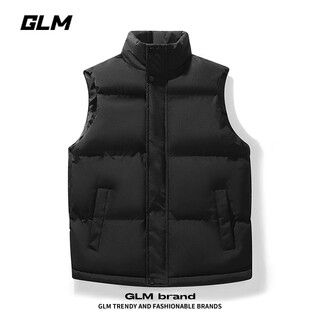 GLM棉马甲男秋冬季外套男纯色立领坎肩保暖背心休闲棉服外套黑色2XL