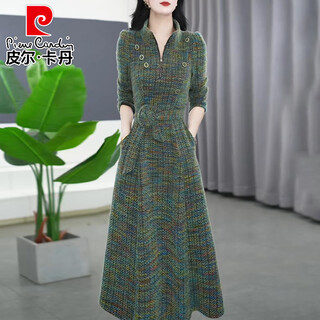 Pierre cardin dress 2025 new women's clothing spring and autumn this year's popular high-end foreign temperament mother's high-end long-sleeved skirt green xl 116-125jin jin equals 0.5 kg