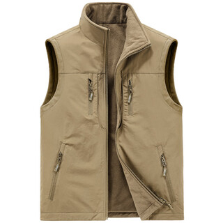 Walking dragon men's velvet vest casual reversible vest fishing photography vest 1806 khaki velvet 3xl (170jin jin is equal to 0.5kg -185jin jin is equal to 0.5kg)
