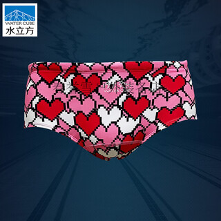 水立方（WATER CUBE）【官方直销】【训练】新款个性男士泳裤比赛训练速干平口 卡通红心浩沙标小平角小平角 XS