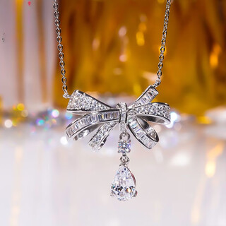 Pt950 platinum full diamond bow moissanite necklace light luxury niche design imitation diamond temperament water drop necklace d-e/extreme white 1 carat lc/mirror flawless 40+5cm