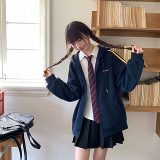 Tokyo shiki original embroidery japanese college style navy blue contrast yellow three stripes long sleeve sweater cardigan tokyo shiki jk functional sweater navy blue + white long sleeve shirt + black pressed pleated skirt s