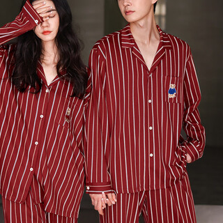 Calamela men's homewear set spring and autumn soft cotton cute bear men and women's festive marriage long-sleeved couple pajamas