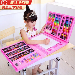 妙奕嘉画笔套装画画儿童绘画套装画笔礼盒彩笔蜡笔工具女孩生日礼物小学生开学礼物玩具文具礼盒学生礼品 彩笔绘画礼盒套装--粉色折叠盒配画板208件套