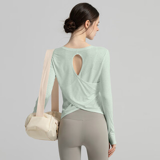 Youyou yoga wear women's spring and autumn blouse slim loose breathable running pilates fitness wear j34041t green m
