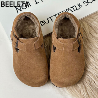 Belle tread korean style children's shoes 2026 autumn and winter new style children's velvet birkenstock shoes nubuck leather second-cotton shoes beanie shoes cotton shoes camel plus velvet 21
