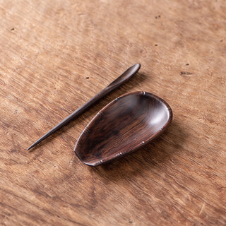 Wen yijia black sandalwood tea set two-piece tea lotus saucer liujunzi chinese tea set tea ceremony accessories solid wood tea spoon tea shovel qingfeng tea two-piece set