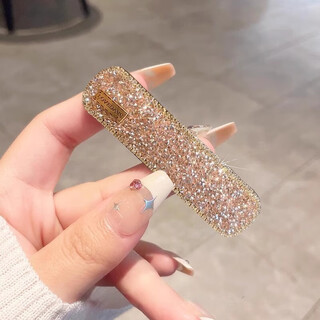 Xiao panda korean super flash rhinestone hair clip 2025 new versatile side bangs clip bb clip shattered hair clip feel one-word clip champagne color 1 x 8cm rhinestone star bb clip