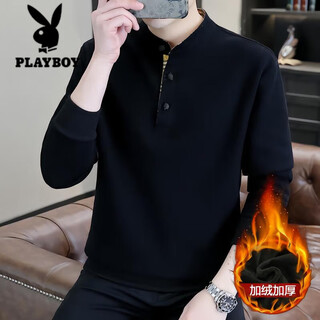 Playboy (playboy) men's light luxury chinese style sweater men's henry collar velvet thickened long-sleeved autumn and winter bottoming shirt black-winter style velvet xl (recommended weight 135-155 jin jin is equal to 0.5 kg)