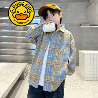 G.duck brand children's clothing boys' plaid shirts spring and autumn children's long-sleeved shirts boys' autumn clothes medium and large children's autumn clothes yellow 140
