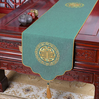 Yusenyi table flag, new chinese style tea table flag, zen waterproof tea mat, tea tablecloth, long tea flag, tea table cushion tv, xiangyunjianxi dark green gold 33x120cm (suitable for table length 60cm70cm)