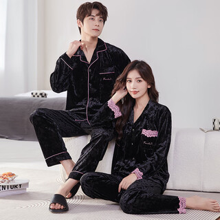 Imanan gold diamond velvet couple pajamas for women autumn and winter 2025 new long-sleeved lapel suit light luxury men's winter home wear ka725 l women