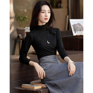 Demana gentle mask t winter commuting half turtle collar right shoulder bottoming shirt highly elastic fat-inclusive women's t-shirt