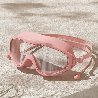 You swimming goggles waterproof and anti-fog myopia large frame one-piece earplugs glasses for men and women professional diving and swimming equipment hot selling transparent pink + one-piece earplugs bag special offer