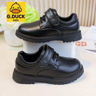 G.duck little yellow duck boys' leather shoes autumn middle and old boys handsome performance shoes british campus accompanying suit small leather shoes black 36