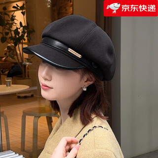 Dorain octagonal hat for women in autumn, small face, big head circumference, versatile fashion hat, british retro peaked hat, black