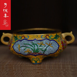 Ziyueji chen qiaosheng copper stove cloisonné enamel pull ear sutra stove qiaosheng stove incense burner