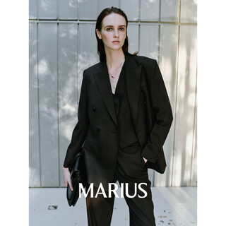 Marius queen street three-piece suit, custom-dyed wool blend fitted waist six-button suit, ebony suit s