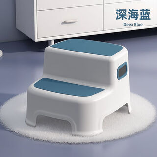 Fantasy baby foot stool washing stool baby anti-fall children's high stool washing table stool foot mat bathroom non-slip stool deep sea blue double layer stable - load bearing 300jin jin is equal to 0.5kg
