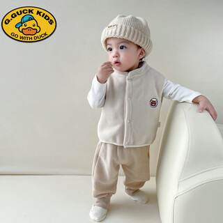 G.duckkids spring and autumn children's vest baby winter warm vest male and female infants velvet jacket 0-1-3 children's clothes beige warm velvet embroidered vest 90 cm