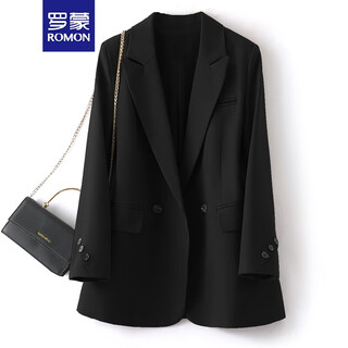 Romon small suit women's 2024 spring and autumn new korean style loose short suit jacket women's casual suit top black m (100-110jin jin is equal to 0.5 kg)