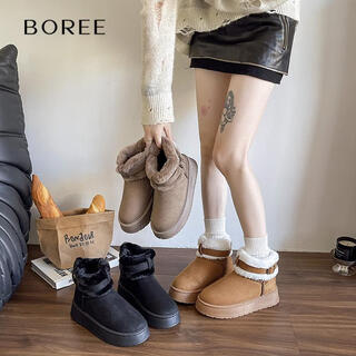 Boree snow boots for women 2025 winter new women's retro short boots warm thick-soled casual short-tube lazy furry cotton shoes brown 37