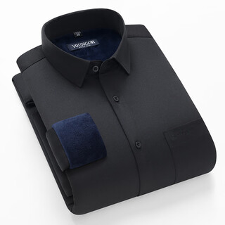 Ceo youngor 2025 autumn and winter new velvet thickened long-sleeved shirt men's business casual square collar shirt warm professional 391 black velvet youngor 43 175-185jin jin equals 0.5 kg youngor