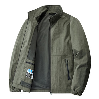 Gu qian spring and autumn stand collar jacket men's thin casual windproof and waterproof loose youth large size winter velvet commuting top army green xl recommended 125-140 jin jin equals about 0.5 kg