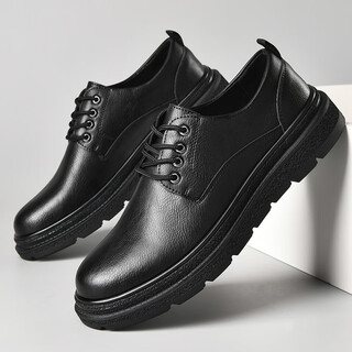 Xo leather shoes men's cowhide 2025 autumn and winter casual formal business derby shoes lace up suit shoes black 41