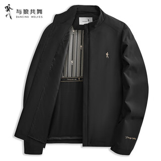 Dances with wolves level 4 waterproof exquisite lined stand collar jacket men's light business commuting casual jacket 001 black l