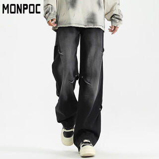 Monpoc american jeans men's spring and autumn retro trendy loose straight casual pants mon02 black gray 2xl