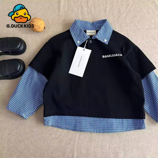 G.duck little yellow duck handsome 2025 children's fake two-piece long-sleeved t-shirt spring style shirt fake two-piece shirt spring and autumn style for men and women fake two-piece 90