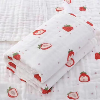 Lishuo 6-layer children's gauze bath towel baby class a pure cotton soft newborn baby blanket newborn baby bath blanket six-layer smiley strawberry
