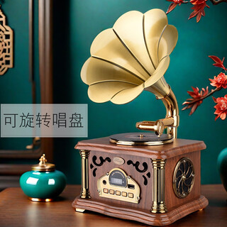 Jinmo retro mini gramophone large speaker bluetooth small audio antique speaker multi-functional creative gift ornament brown charging plug-in dual-purpose - rotating turntable to send music u disk
