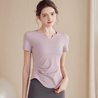 Lulu century yoga wear short-sleeved t-shirt for women slim sports summer running quick-drying breathable pilates training fitness top for women light gray purple (excluding chest pad) l recommended 105-115jin jin equals 0.5 kg