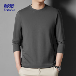 Romon long-sleeved t-shirt men's spring and autumn solid color men's casual loose cotton bottoming shirt top men's 952 dark gray xl