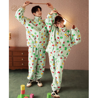 Gongdie heat storage type crayon shin-chan autumn and winter couple pajamas women's thickened concubine velvet warm home clothing for men
