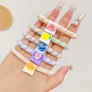 Jiuweiya hair band headband girls hair rope does not hurt the hair rubber band ball head ponytail leather cover towel ring hair accessories headband jyfq200 fruit-labeled colorful headband 5-piece set
