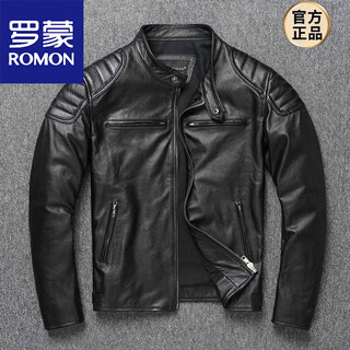 Romon 2026 new heavyweight first-layer imitation cowhide leather jacket men's stand-up collar motorcycle jacket for young and middle-aged spring and autumn large size jacket black 2102 black s