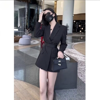 LISCN西装外套女小西服春秋新款显瘦感炸街冷淡系收腰职场通勤穿搭 黑色[好质量] S [建议80-100斤]