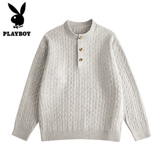 Playboy (playboy) autumn and winter retro old money style button henry collar sweater for men and women loose lazy high-end sweater chenguang apricot m
