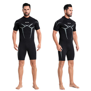 Oeny's new 3-piece short-sleeved wetsuit for men, cold-proof and warm free diving suit, snorkeling wetsuit, surfing swimsuit for women, 3mm black lightning, one-piece rear zipper for men, s