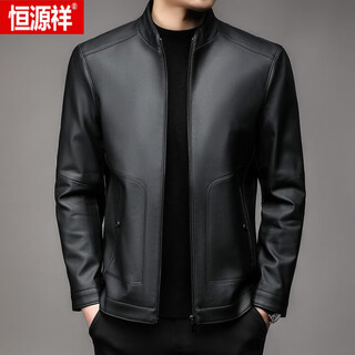 Hengyuanxiang autumn and winter deerskin lapel zipper genuine leather men's leather jacket plus velvet dad casual jacket middle-aged temperament jacket bean green single m 170