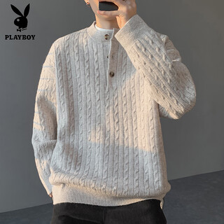 Playboy (playboy) retro henry collar cable knit sweater men's loose casual long-sleeved bottoming sweater sweater american top chenguang xing m about 100-120 jin jin equals 0.5 kg can be worn